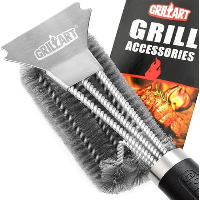 Brosse et Grattoir pour Barbecue Brosse BBQ pour Gril Sûr Acier Inoxydable 18  Fil Tressé 3 en 1 Poils Brosse de Nettoyage pour Gril Br-4516 United States gray