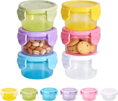 12 Stuks Voedselcontainers met Deksel, Kleine Vriescontainers 60ml voor Snacks, Babyvoeding, Fruit, Kruiden en Sauzen Opslag