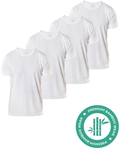 SQQUADD® Bamboe T-Shirt Heren - Regular fit - Ronde hals - Maat S - 4-pack - Zijdezacht en Ademend - Anti Zweet T-Shirt - Ondershirt Heren - Wit