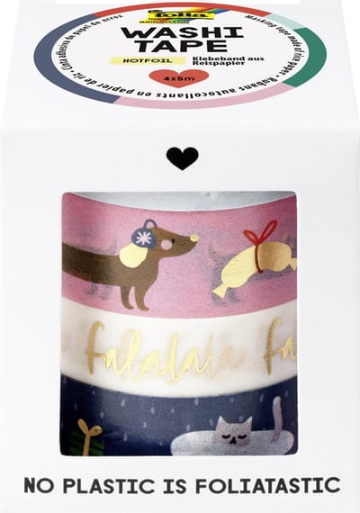 Folia Decoratiepleisterband Washi-Tape Kerst 'FALALA', set van 4