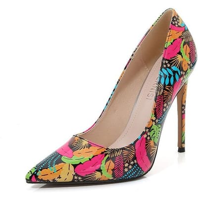 Kleur Bedrukte Nachtclub Hoge Hakken Schoenen Vrouwen Stiletto Pumps Puntige Neus Pu Leren Schoenen Designer Jurk Banket Feest Schoenen 33 brown