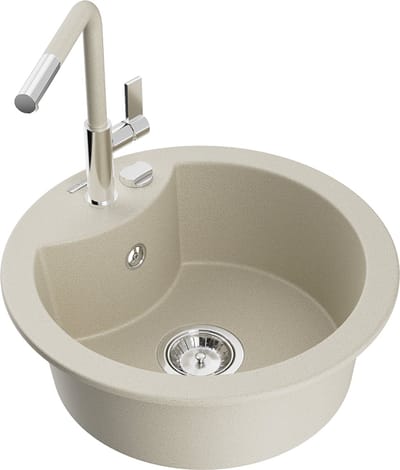 Mexen Diego granieten spoelbak 1-komps met keukenmengkraan Flora, beige - 6512-69-670401-09