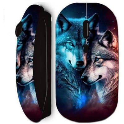 Souris sans fil - Maniacase - Peinture diamant Loups - Couleur noire - Technologie WiFi - Interface USB