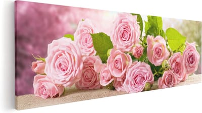 Artaza Canvas Schilderij Bloemen - 60x20 cm - Wanddecoratie Roze Rozen - Muurdecoratie Bloesem - Kamer Accessoires