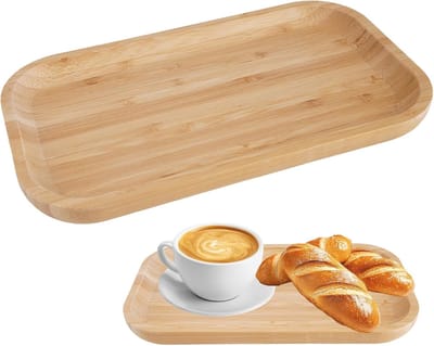 Bamboe Dienblad, 25 × 14 × 2 cm Rechthoekig Houten Dienblad, Ornamentaal Bamboe Dienblads met Verhoogde Rand, Bamboo Trays voor Koffie, Fruit, Snacks, Kaarsen en Kleine Voorwerpen