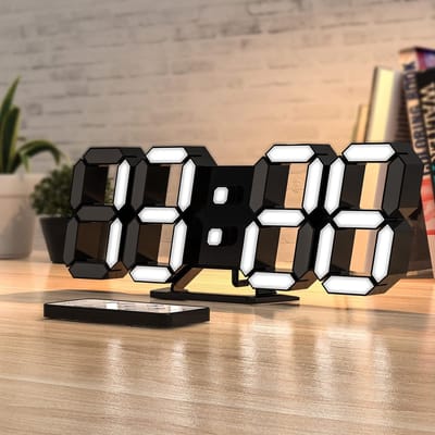 3D-led-klok, bureauwekker, wandklok met afstandsbediening, elektronische 9,7 inch led-horloges, snooze-model, temperatuur, nachtlampje, automatische/aangepaste helderheid