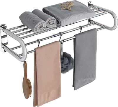 Dailygoods - Mooche Handdoekhouder Wandmontage 304 roestvrij verstelbaar 40-65 cm dubbellaagse bovenkant kan items vasthouden vrijstaande handdoekhouder geschikt voor hotel, keukens, badkamers, toiletten en