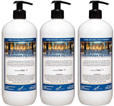 Hairconditioner Hammam Herbal 1 liter met 3 zwarte pompen - set van 3 stuks