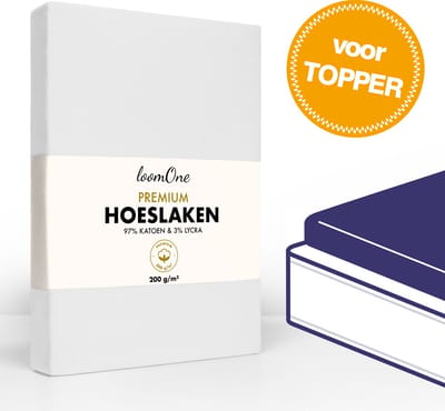 Loom One Premium Topper Hoeslaken – 97% Jersey Katoen / 3% Lycra – 140x200 cm – tot 12cm matrasdikte– 200 g/m² – Wit
