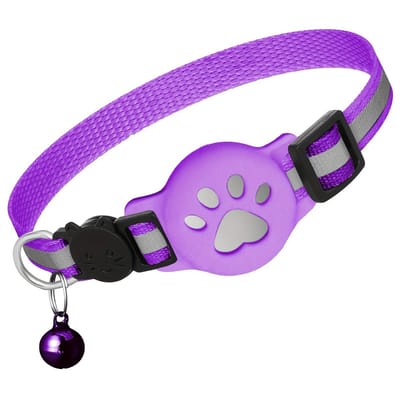 AirTag Kattenhalsband met Bel - Reflecterend & Breakaway Veiligheidsontwerp - Verstelbaar - Geschikt voor Kittens en Volwassen Katten - Paars