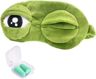 E-Ambar - Superzacht slaapoogmasker met groene opdruk en oordopjes - Voor kantoor, slaap en reizen