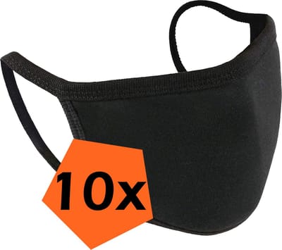 Mondkapje Wasbaar Zwart Katoenen Mondmasker Wasbaar Mondkapje Wasbare Mondkapjes Universeel Katoen Zwart - 10 PACK