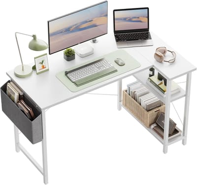 L-vormig Bureau 120 x 70 cm - Gaming Tafel met Opbergrekken voor Thuiswerkplek, Studie en Gaming