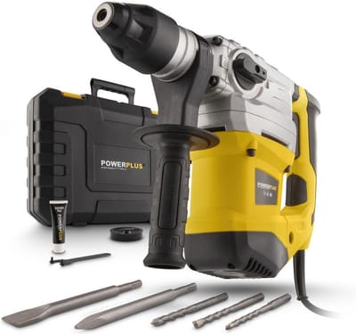 Powerplus Elektrische klopboormachine POWX1195 - 4 in 1: boren hamerboren beitelen beitelrotatie, 1500 W boor, 6 J, SDS plus, 5 acc.