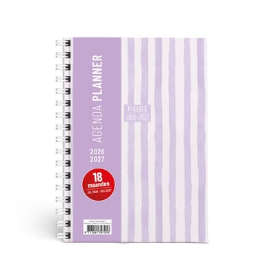 SOHO - Planner A5 - Jaar 26/27 - 18 maanden - 1 week op 2 pagina`s - Spiraal - STRIPES - Paars - 22x16cm