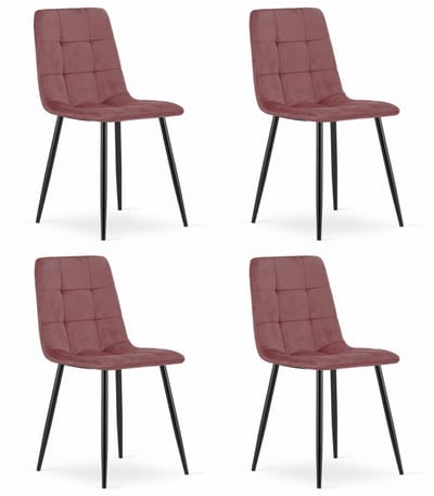Set van 4 Eetkamerstoelen KARA Donkerroze – Velvet Bekleding, Ergonomisch Design, Zwarte Metalen Poten, Comfortabele Zitting, Max. 120 kg