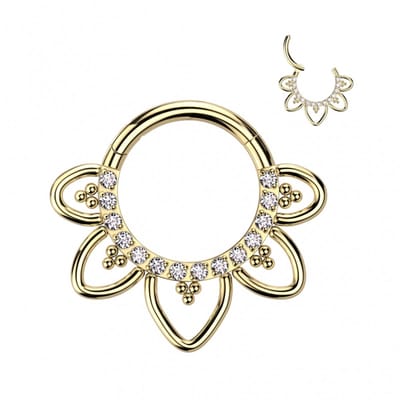 Piercing titanium Filigree met steentjes clicker 1.2x8 - goud - LMPiercings