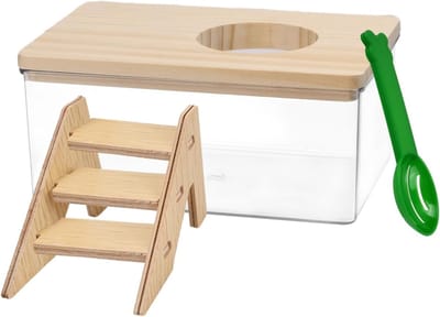 Allecta - Transparante hamster badkamer met ladder en schep - Hamster zandbad container - Accessoires voor goudhamsters, dwerghamsters, muizen