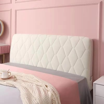 Couvre-tête de lit matelassé en polaire corail doux Tout inclus Épaissi Velours Housse de tête de lit Couleur unie Rose Housse de protection arrière de lit W100 x H70cm