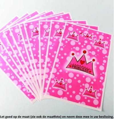 10 Uitdeelzakjes Roze Prinsessen Kroon - 16,5 x 25 cm - Cellofaan Plastic Traktatie Kado Zakjes - Snoepzakjes - Koekzakjes - Koekje - Cookie - Prinses - Princess - Pink