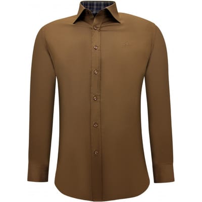 Heren Overhemden Lange Mouw - Zakelijke en Business Overhemden Heren - Blouse Heren Slim Fit - Bruin