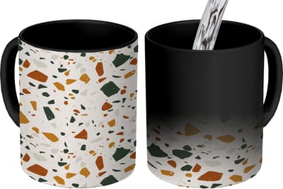 Magische Mok - Foto op Warmte Mokken - Koffiemok - Terrazzo - Patroon - Wit - Terra - Magic Mok - Beker - 350 ML - Theemok
