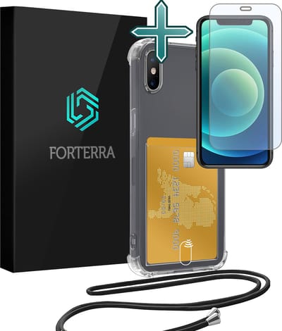 Hoesje Geschikt voor iPhone Xs Max Pashouder Case Siliconen Hoes Met Koord Met Screenprotector - Hoes Geschikt voor iPhone Xs Max Met Telefoonkoord Hoesje Back Cover Met Pasjeshouder - Transparant