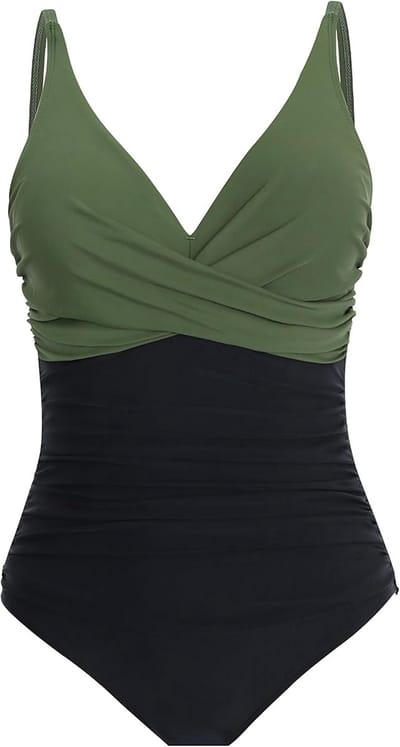 Eendelig damesbadpak, Push-Up badpak met V-hals, buikcontrole, hoge taille