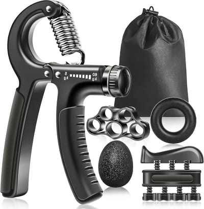 Handtrainer Set van 5 - Verstelbare Vingertrainer 5-60KG, Vingerstretcher en Stressbal voor Krachttraining en Revalidatie