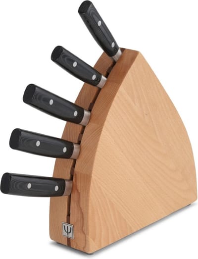 Yaxell Zen Messenset – 6-delig – Beukenhouten Messenblok met 5 Messen – 37 Lagen Damaststaal – Canvas-Micarta Heft