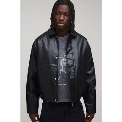 Boxy Fit Paneel Pu Harrington Jas | Black | Size XS