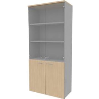 ARLON OFFICE kast, 5 dossierhoogtes, 2 glasdeuren, 2 melamine deuren, H 2000 mm, eiken decor/aluminium