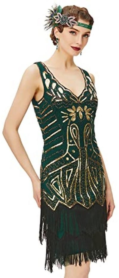 Flapper-jurk voor dames met V-hals - Cocktailjurk voor feesten en evenementen