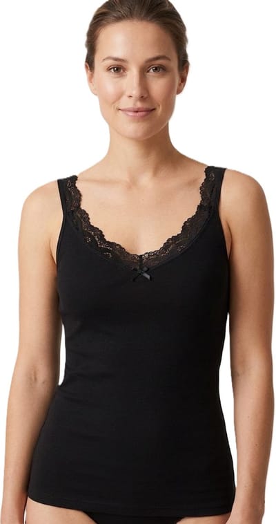 Marco Rossi - Random kant - Dameshemd kant - Onderhemd - Singlet - Katoen - Dames - Zwart - Maat M/36 - Model 4
