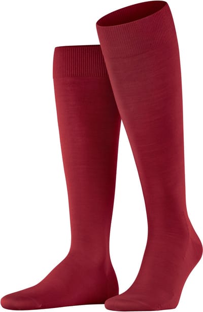 FALKE ClimaWool lang eenkleurig wol lyocell kniekousen heren rood - maat 39-40
