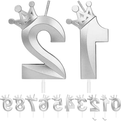 Birthday Candles Number 12, 3D Silver Birthday Candles with Crown, Birthday Candles for Cake, Cake Candles Topper Boys - ShopVlot