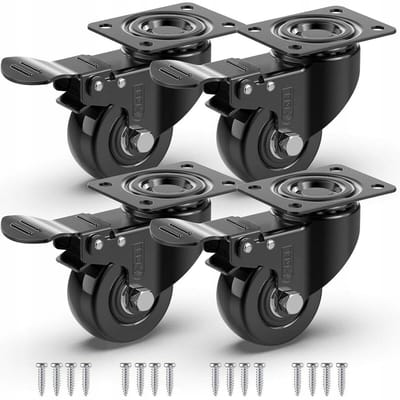 4x Zwenkwielen 50mm met Rem - 200kg Draagvermogen