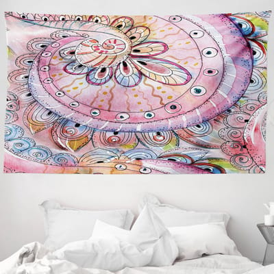 ABAKUHAUS Oosterse wandtapijt, traditionele bloemenpatronen met kleurrijke aquarel-effecten, 230 x 140 cm, meerkleurig