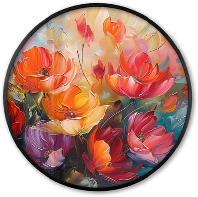 Poster in lijst Rond - Fotolijst 60x60 cm - Posters - Bloemen - Kleurrijk - Verf - Abstract - Kunst - Ronde posterlijst zwart - Decoratie - Wanddecoratie woonkamer - Muurdecoratie slaapkamer