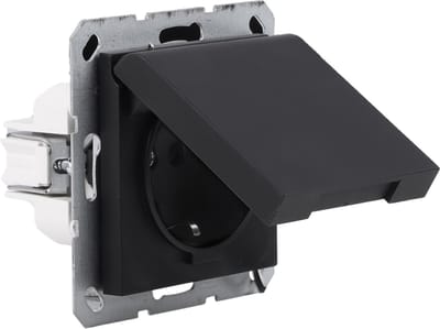 Q-Link S-Line contactdoos 1-voudig - randaarde - met klep - zwart