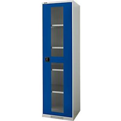 Schaefer Shop Genius FS vitrinekast, 5 OH, afsluitbaar, 4 legborden, tot 250 kg, B 545 mm, staal, lichtgrijs RAL 7035/genziana blauw RAL 5010