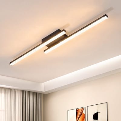 NETTLIFE Plafondlamp LED - Kristal - 12W - zwart - Warm wit licht 3000K - moderne Plafondverlichting - 2 lichts - Metalen Woonkamerlamp - voor Slaapkamer | Hal | Keuken | Kantoor