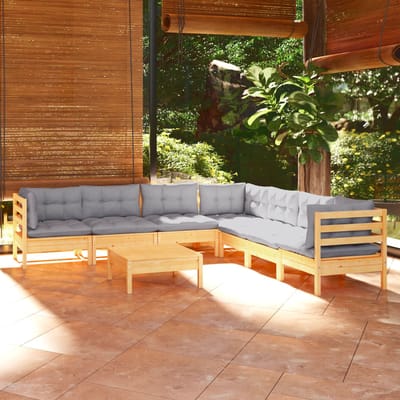 vidaXL - 8-delige - Loungeset - met - grijze - kussens - grenenhout