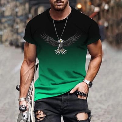 T-shirt Homme Imprimé 3D Aigle Dégradé Été Loisirs Extérieur Sports Séchage Rapide Manches Courtes Grandes Tailles Vêtements Homme 6XL