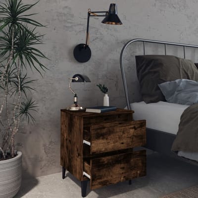 vidaXL - Nachtkastjes - 2 - st - met - metalen - poten - 40x35x50 - cm - gerookt - eiken