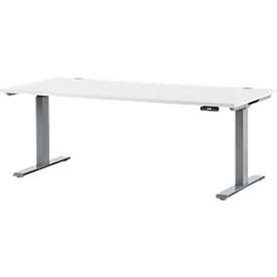 Schäfer Shop Genius bureau MODENA FLEX, elektrisch in hoogte verstelbaar, rechthoekig, T-poot, B 1800 x D 800 x H 645-1290 mm, wit/blank aluminium