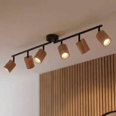 Lindby - buitenspot - 6lichts - rubberhout, ijzer - H: 18.5 cm - GU10 - houtkleur, zwart