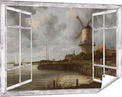Gards Tuinposter Doorkijk De Molen bij Wijk bij Duurstede - Jacob van Ruisdael - 120x80 cm - Tuindoek - Tuindecoratie - Wanddecoratie buiten - Tuinschilderij