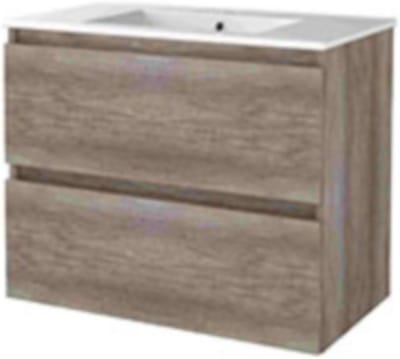 Basic-Line Start 46 Badkamermeubelset - 80 x 46 cm - Greeploos - 2 Lades - Keramische Wastafel - 1 Kraangat - Scotch Oak