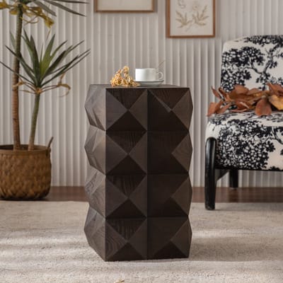 DESMIU Bijzettafel - Retro Design Met Reliëfstructuur - Voor Slaapkamer En Woonkamer - Massief Hout En MDF - 60 Cm Hoog - Bruin